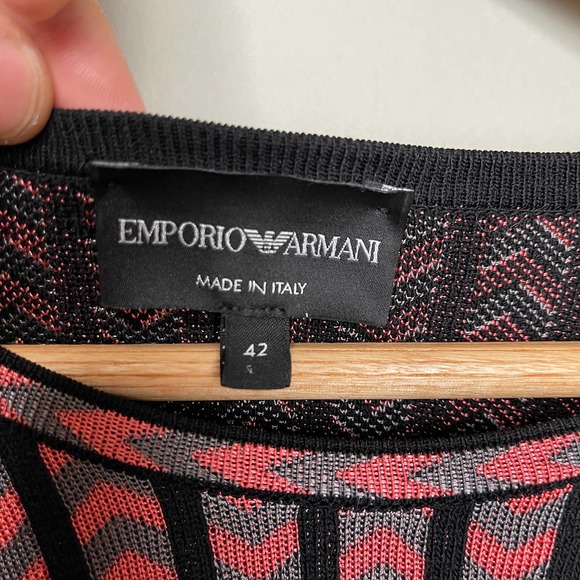 Emporio Armani Long Sleeve Crew Neck Stripped Chevron Sweater Pink Black Gray 42 - Picture 4 of 8